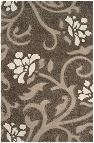 SAFAVIEH Florida Shag Collection Area Rug - 6' x 9', Smoke & Beige, Floral Design, Non-Shedding & Easy Care, 1.2-inch Thic...