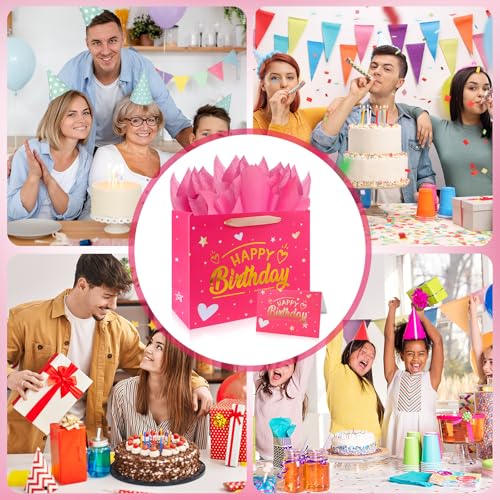 Yixiang Birthday Gift Bags,13 Inches Birthday Gift Bag with Tissue Paper and Greeting Card for Women,Girls