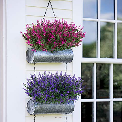ArtBloom 16 Bundles Outdoor Artificial Lavender Fake UV Resistant No Fade Flowers Shrubs, Faux Plastic Greenery for Hangin...