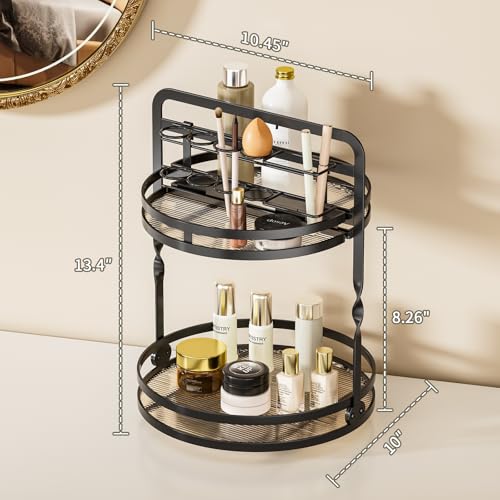 360° Rotating Makeup Organizer, 2-Tier Black Perfume Organizer for Dresser, Bathroom Organizers Countertop, Perfume Shelf ...