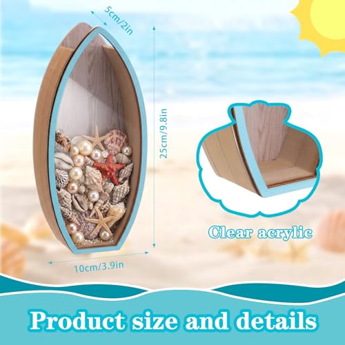 Novabright Coastal Decor Display Box Wooden Surfboard Holder with Clear Window Shell Box Shark Teeth Collection for Seashe...