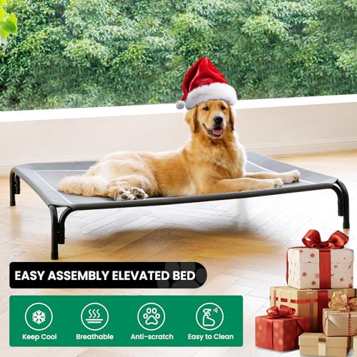 Elevated Dog Bed Raised Outdoor Dog Cot for Medium Dogs, Installation Requires No Tools, Frame with Washable Cooling Breat...