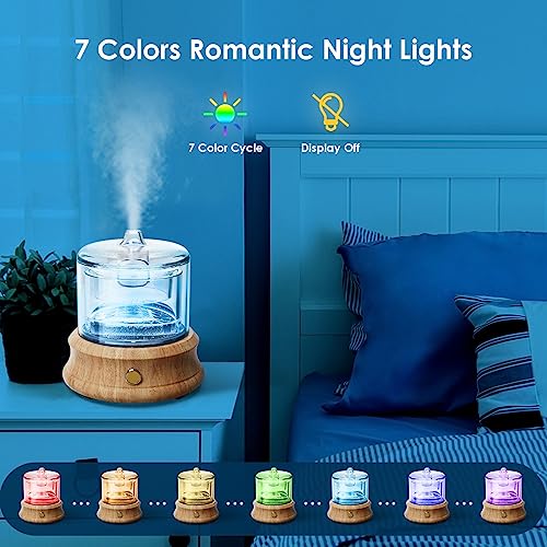 Lecdura Glass Essential Oil Diffuser, 80ML Small Glass Reservoir Natural Wood Base Ultrasonic Cool Mist Aroma Diffusers wi...