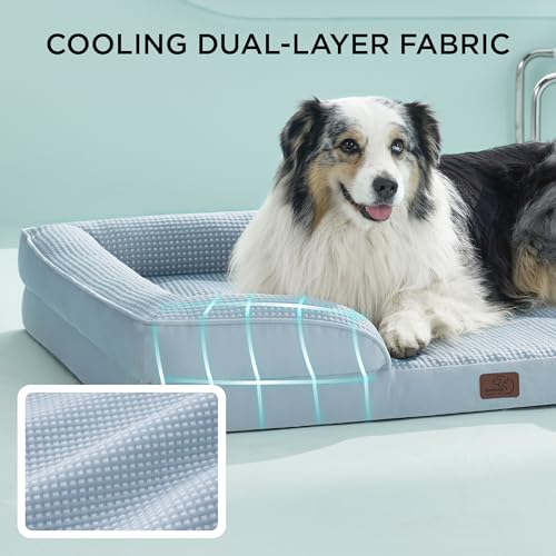 Bedsure L Plus Cooling Dog Bed for Large Dogs - Orthopedic Dog Cat Cooling Bed Washable, Big Comfort Dogs Couch Sofa with ...