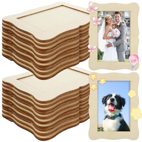 RHBLME 24 Pack Wooden Picture Frames 4x6, DIY Wood Picture Frames for Crafts, Unfinished Photo Frame for Birthday Party Ch...