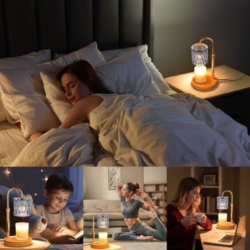HAIDOLIANG Candle Warmer Lamp with Timer and Dimmer, Height and Brightness Adjustable,Glass Electric Wax Warmer with 2 Bul...