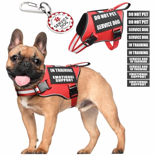 MOOGROU Service Dog Vest Harness+ID Tag+10 Patches,Metal Serivce Dog Tag&Reflective Emotional Support Dog Vest with Handle...