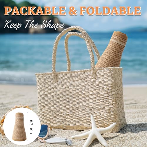 JYxingchi Sun Visor Hats for Women Straw Wide Brim Ponytail Beach Hat Packable Foldable UV Protection Travel Hats
