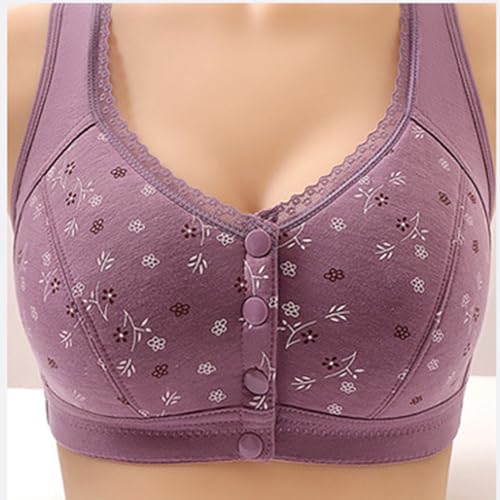 Daisy Bras for Older Women Front Closure Convenient Everyday Bras Mid Buttons Comfortable No Underwire Gathering Bras