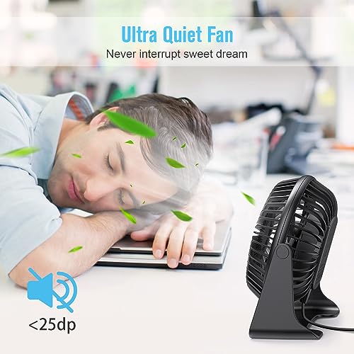 BESKAR USB Small Desk Fan, Portable Fans with 3 Speeds Strong Airflow, Quiet Operation and 360°Rotate, Personal Table Fan ...