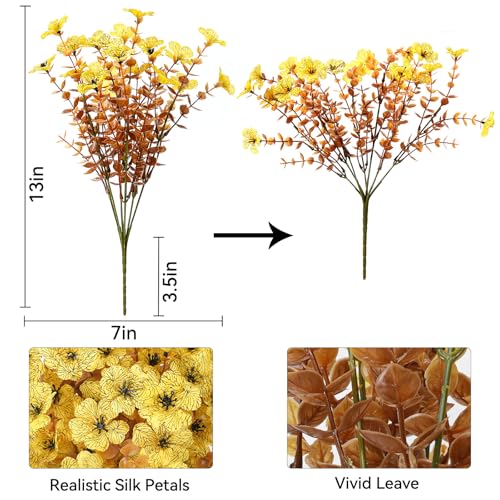 katflyee 12 Bundles Artificial Mums for Outdoors, Fall Fake Flowers Outside UV Resistant, Faux Fall Mums Flowers for Outdo...