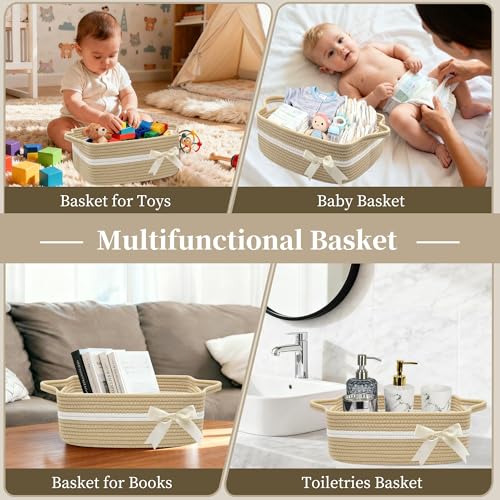BYLSSNUK Gift Baskets Empty for Kids, Storage Basket for Gifting Small Woven Rope Basket for Towels Baby Shower Baskets fo...