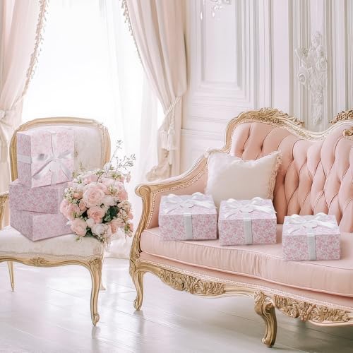 Faccito Pink 8 Pack Floral bridesmaid proposal Gift Boxes 8 x 8 x 4 Inch Flower Paper Boxes with Ribbon Label Card for Wed...