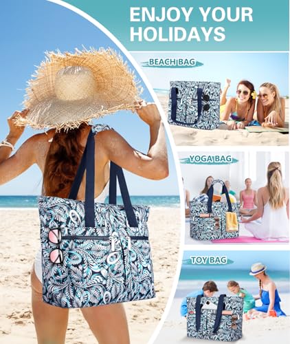 HUANLANG Large Beach Bags for Women Pool Bag with Zipper, Waterproof Sandproof Beach Tote Travel Bag with Wet Pocket | Wat...
