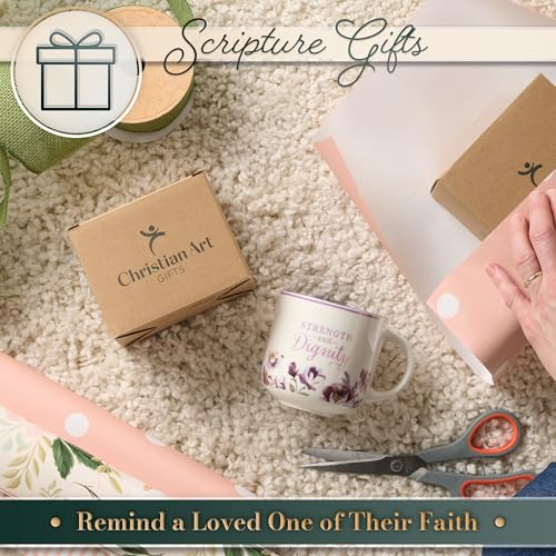 Christian Art Gifts Large Inspirational Ceramic Coffee & Tea Mug for Women: Strength & Dignity Encouraging Bible Verse, Cu...