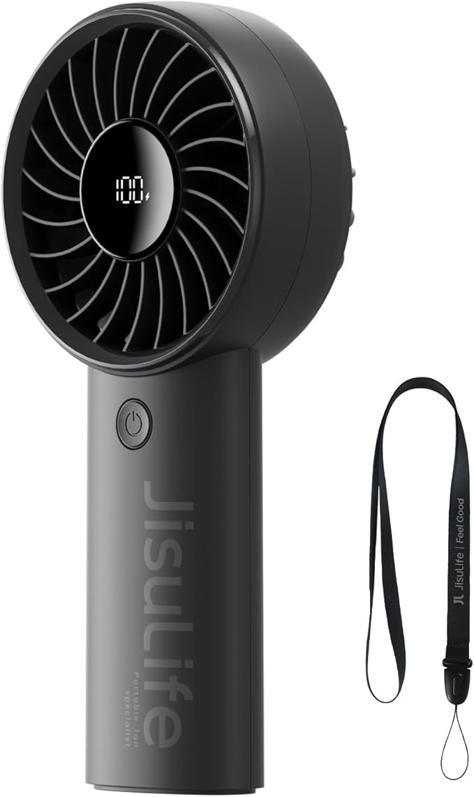 JISULIFE Handheld Portable Fan, Stronger and Longer-Lasting: 5 Speed, 5000mAh Battery, 12-Blade Turbo For Powerful Wider W...