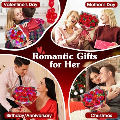 ADDWel 12 Preserved Red Roses Bouquet - Real Roses That Last Years, Romantic Anniversary & Birthday Gifts for Wife, Girlfr...
