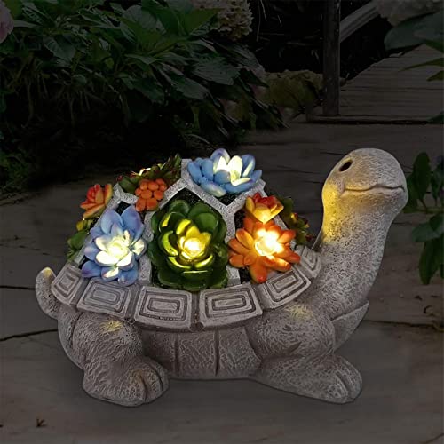 Nacome Solar Garden Outdoor Statues Turtle with Succulent and 7 LED Lights - Lawn Decor Statue for Patio, Balcony, Yard Or...