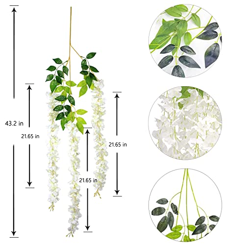 12Pcs Artificial Wisteria Flowers 3.6 Feet/Piece White Dense Artificial Fake Wisteria Vine Ratta Hanging Garland Silk Flow...