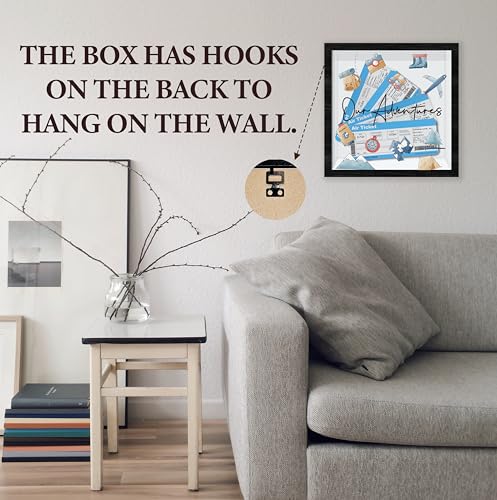 HRIOROII Shadow Box With Slots, Our Adventure Boxes Frame 8x8 Inches Decorations For Home Office, Keep Sake Box For Memori...