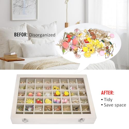Vicoter Velvet Jewelry Tray 48 Compartments Jewelry Display Organizer with Transparent Cover Rings, Earrings, Necklaces, P...