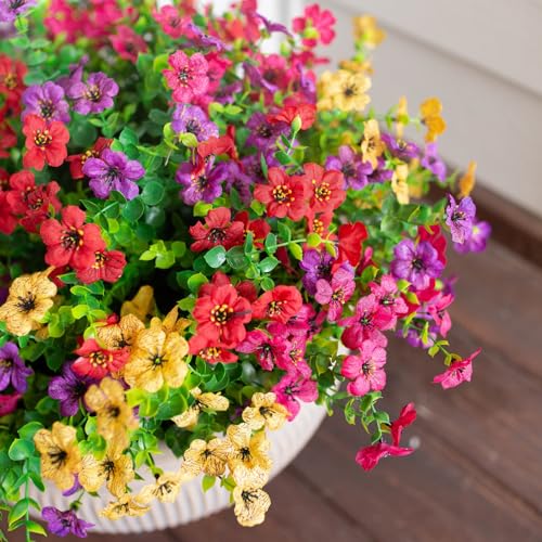 HyeFlora Artificial Flowers for Outdoor Indoor Garden Home Decoration, Faux Flower Daisy with Eucalyptus Leaves Fake Plant...