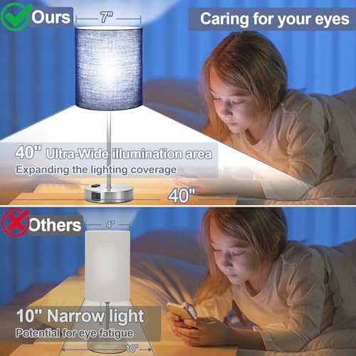 Set of 2 Touch Control Table Lamps with 2 USB & AC Outlet, 3-Way Dimmable Bedside Nightstand Lamps for Bedroom Living Room...