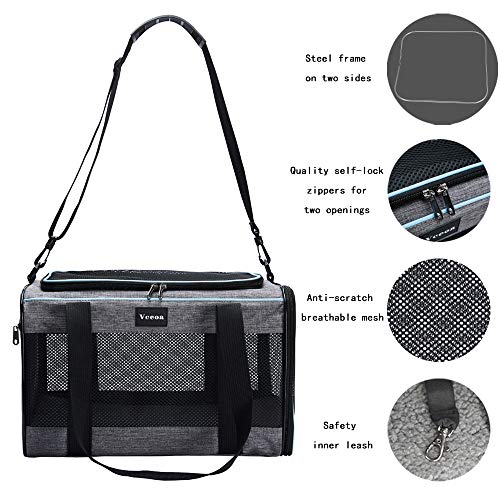 Vceoa 17.5x11x11 Inches Cat, Dog Carrier for Pets Up to 16 Lbs, Soft-Sided Cat Bag Animal Carriers Travel Puppy Carry As a...
