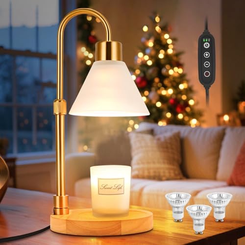 tudepz Candle Warmer Lamp with Timer & 3 Bulbs, Dimmable Electric Candlelight Adjustable Height and Brightness Candle Wax ...