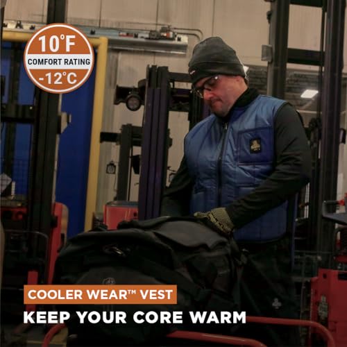 RefrigiWear Unisex Cooler Wear Vest Insulated Water-Repellent Nylon Work Vest with Pockets Cold Weather