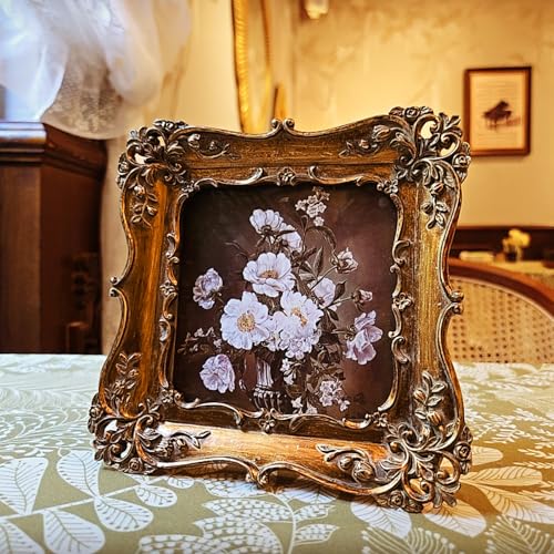 BILXIM 4x4 Small Vintage Picture Frame, Antique Bronze Gold Ornate Square Photo Frame, Wall Hanging or Tabletop Display, D...