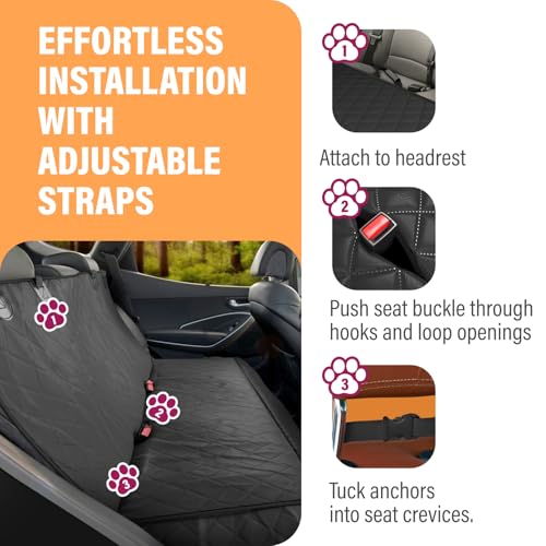 Active Pets Black XL Dog Car Hammock Back Seat Cover, Waterproof Backseat Cover Protector for Truck Bench Rear of Sedans o...