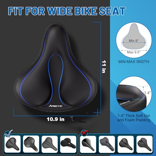 APECYC Bike Seat Cushion Gel Padded Saddle Cover for Men Women - Extra Padding Soft Comfort Bicycle Seat Cushion for Pelot...
