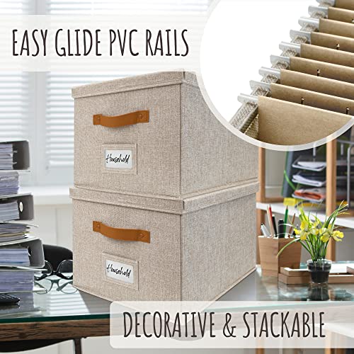 ZICOTO Decorative File Organizer Box Set of 2 - Collapsible Linen Filing Cabinets w/Handles Are Perfect to Store all Your ...