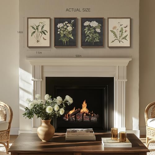 Framed Vintage Botanical Wall Art Bedroom, 4 Piece Rustic Farmhouse Floral Canvas Prints Artwork, Neutral Flower Butterfly...