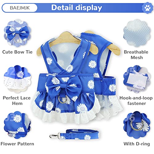 BAEJMJK Dog Dress Harness and Leash Set for Small Dogs Floral Bow Tie Girl Puppy Dress Breathable Cute Princess Dog Dresse...