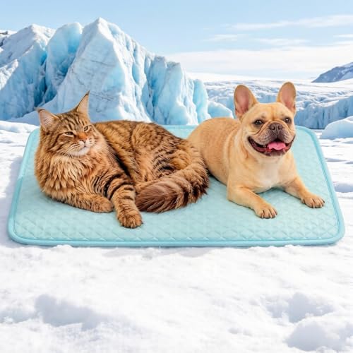 Koquena Dog Cooling Mat, Comfortable Pet Cooling Pad for Dogs Cats, Q-Max>0.4 Washable Cool Fiber Portable for Indoor Outd...