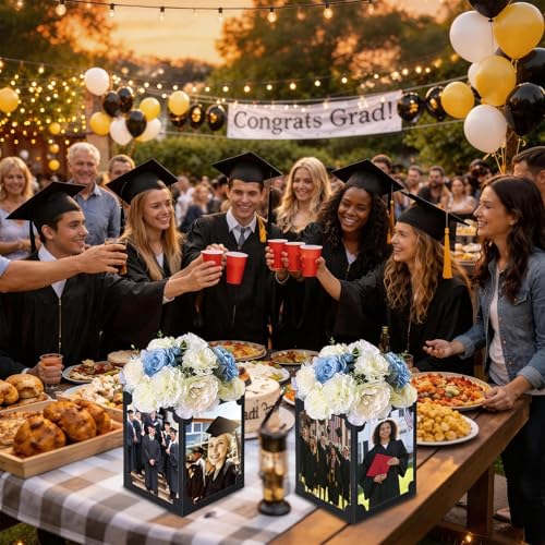 12 Pcs Graduation Picture Centerpiece for Table 4x6 Photo & Flower Display, Picture Frame Centerpieces Paper Box for Congr...