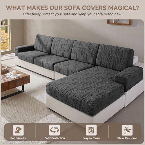 QIANMEW Couch Cushion Covers, Super Stretch Washable Sofa Slipcovers for L Shaped & Modular Seats, Pet-Friendly Furniture ...