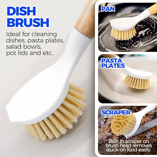 Holikme 6 Pack Dish Brush Scouring Pad Set with Bottle Brush, Dish Brush, Palm Scrub Brush and Straw Brush, Dish Scrubber ...