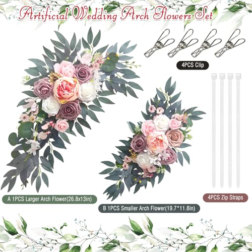 Wedding Arch Flowers (2-Pack), Artificial Dusty Rose Floral Arch Decorations for Weddings Ideal for wedding welcome signag...