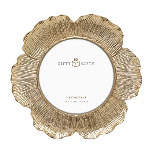 GIFTY GIFTY Circular Gold Floral Photo Frame / 4x4 In | For Tabletop Display | Perfect for Home Decor, Wedding, Graduatio...