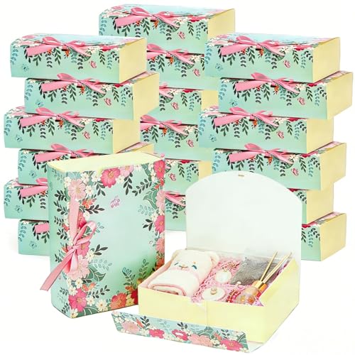 ZAVOOS 20 Pack Gift Boxes with Lids, 10.6 x 7.8 x 3.1 Inch Paper Floral Bridesmaid Proposal Box with Ribbon, Large Decorat...