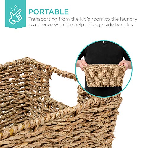 Best Choice Products Rustic Set Of 4 Multipurpose Stackable Seagrass Storage Basket, Handwoven Laundry Organizer Totes for...
