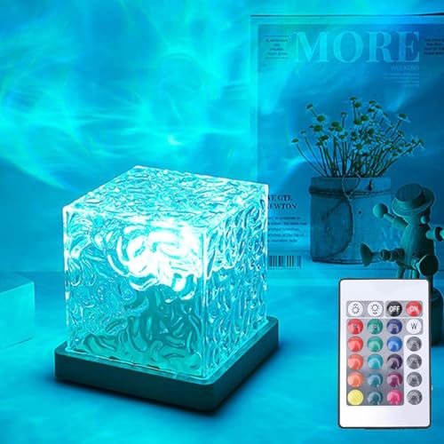 Growalleter Ocean Wave Projector Light, 16-Color LED Cube Lamp & Remote, 3D Holographic Water Ripple, Romantic Ambient Lig...