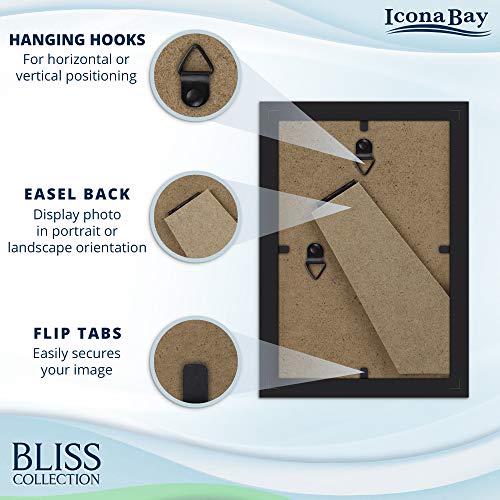 Icona Bay - 4x6 Black Picture Frame - Modern Style Engineered Wood Frame - Table Top or Wall Mount - Bliss Collection