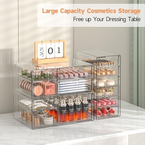 Makeup Drawer Storage Organizer with 13 Drawers, 3 Set Acrylic Office Desk Organization and Storage, Dustproof Drawer Orga...