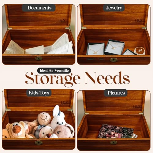 LUSH & STYLE Large Memory Box For Keepsakes Acacia Wood, Decorative Boxes With Hinged lid and locking key, Memory treasure...