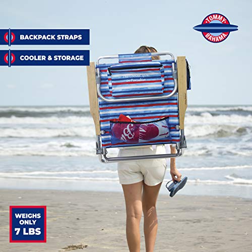 Tommy Bahama 5-Position Classic Lay Flat Folding Backpack Beach Chair, Aluminum, Red, White, and Blue Stripe