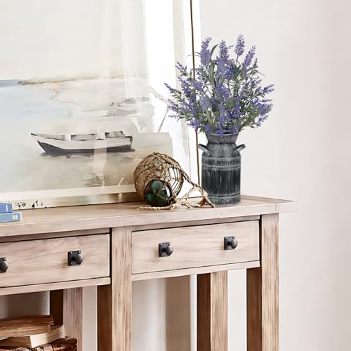 Artificial Lavender Flowers with Rustic Metal Vase 17 Inch Faux Lavender Plant Arrangement in Galvanized Planter Vintage F...